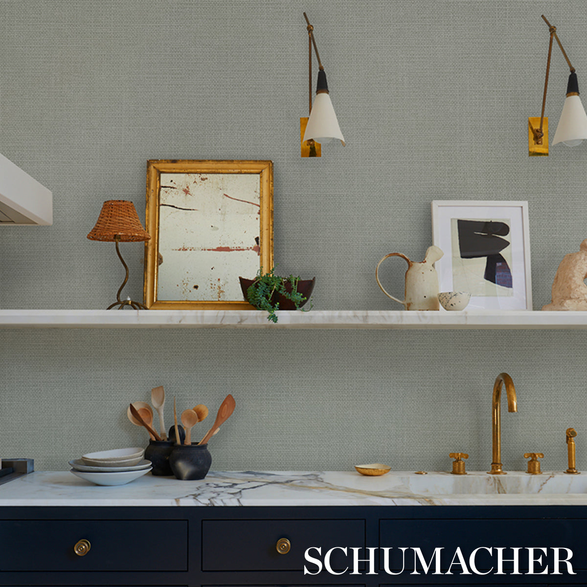 Linen Gesso Vinyl Wallpaper in leaf color - pattern number 5017286 - by Schumacher in the Schumacher Utility collection