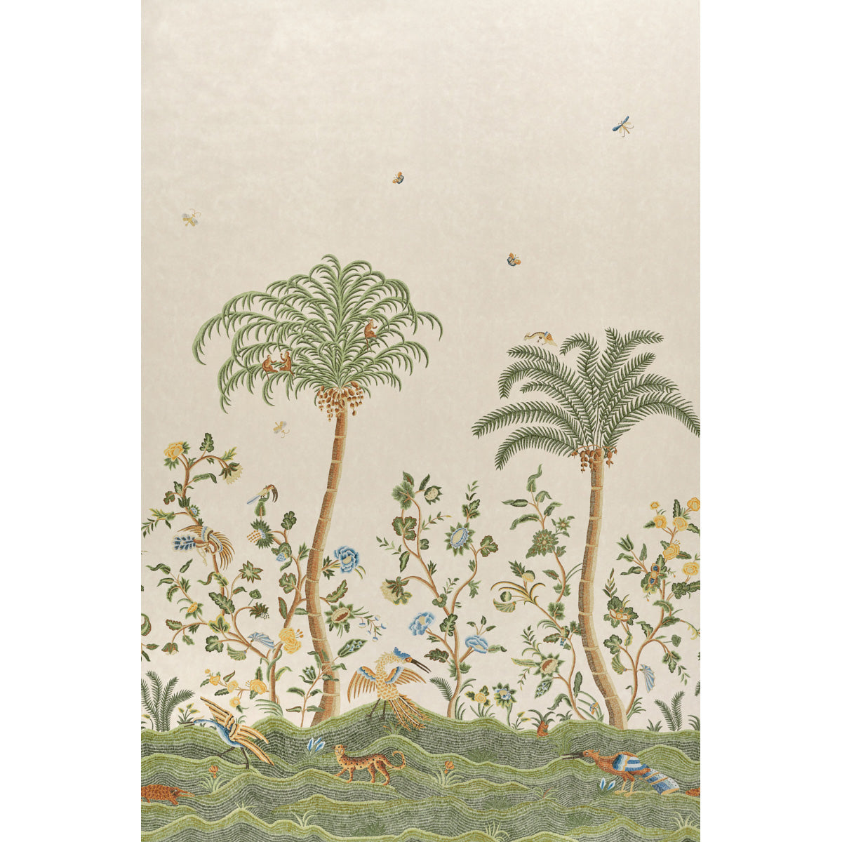 Spotswood Crewel 2 Panel Set Wallpaper in sage color - pattern number 5017321 - by Schumacher in the Williamsburg collection