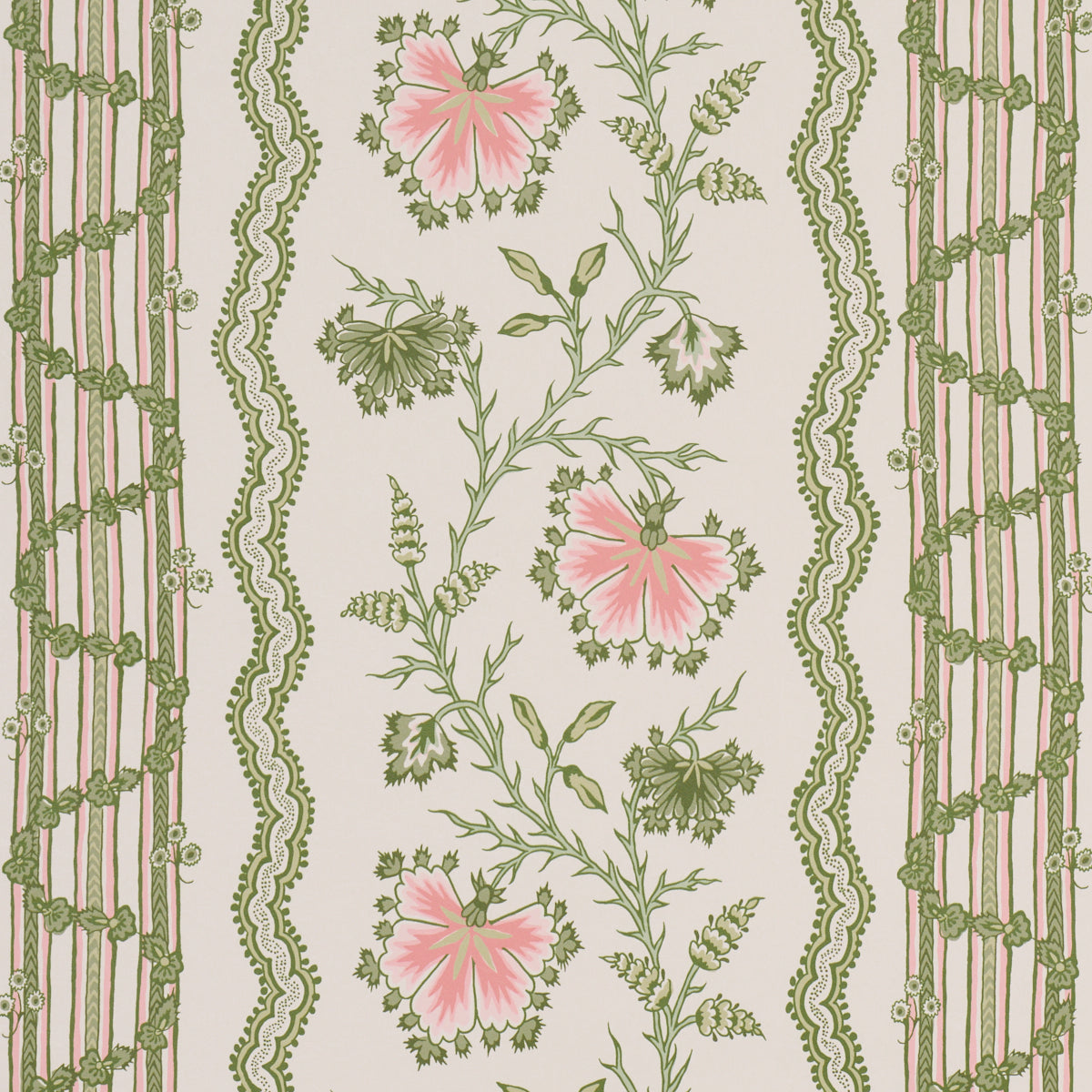 Parvati Floral Stripe Wallpaper in petal color - pattern number 5017330 - by Schumacher in the Williamsburg collection