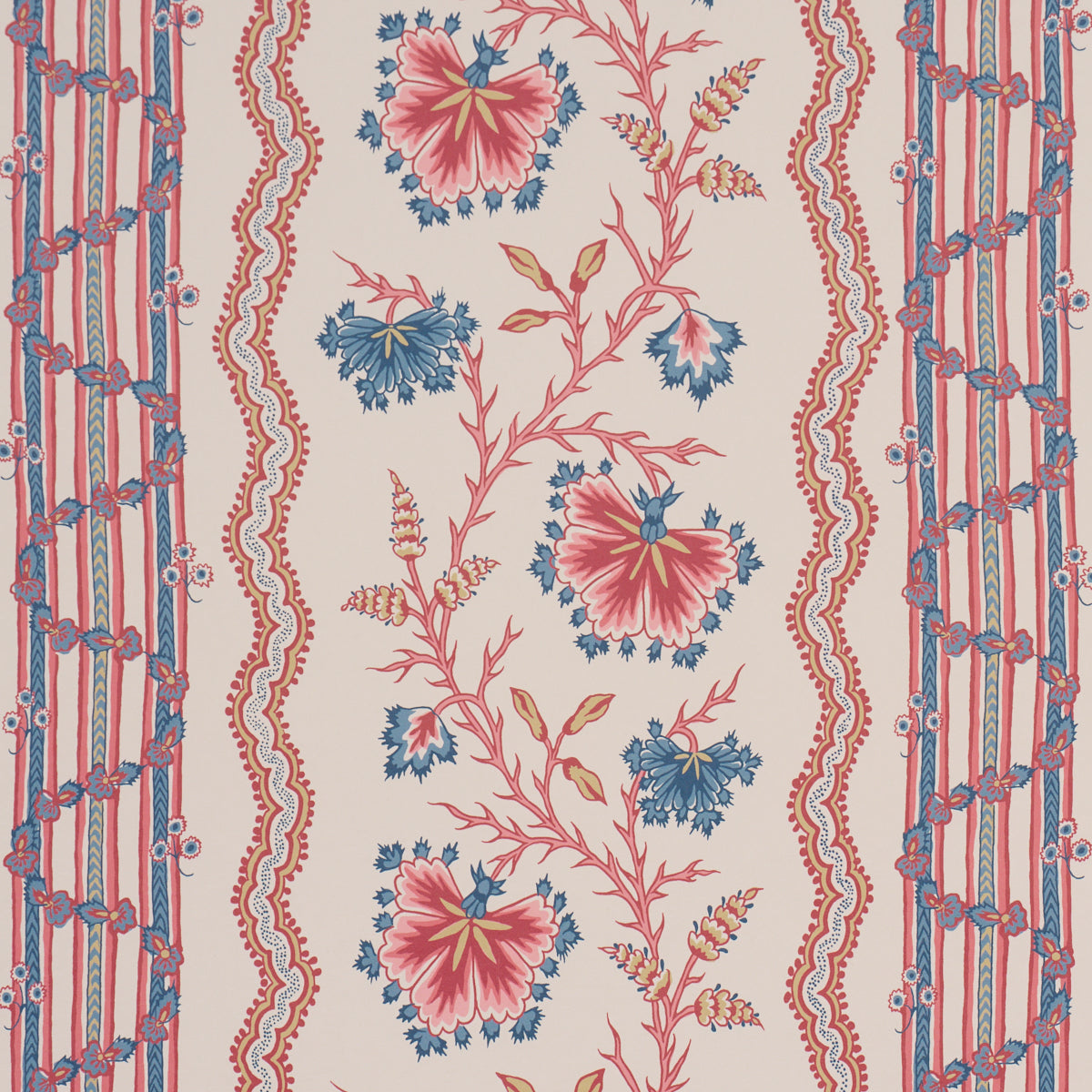 Parvati Floral Stripe Wallpaper in vermilion color - pattern number 5017331 - by Schumacher in the Williamsburg collection