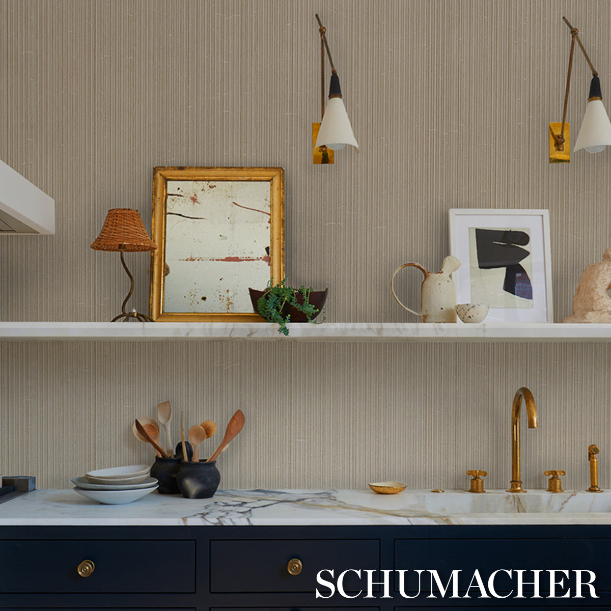 Rimini Rib Vinyl Wallpaper in champagne color - pattern number 5017471 - by Schumacher in the Schumacher Utility collection