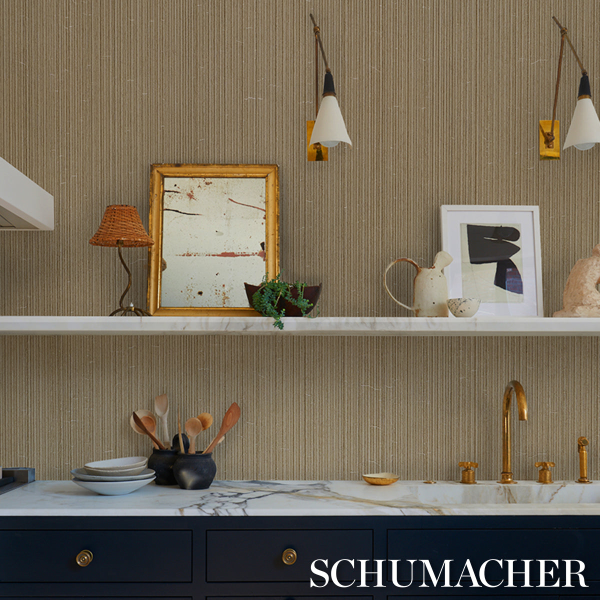 Rimini Rib Vinyl Wallpaper in gold color - pattern number 5017470 - by Schumacher in the Schumacher Utility collection