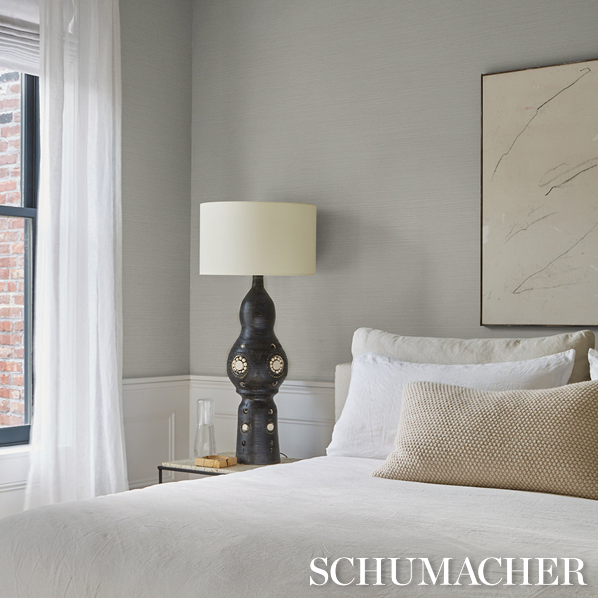 Abaca Fine Weave Vinyl Wallpaper in natural color - pattern number 5017480 - by Schumacher in the Schumacher Utility collection