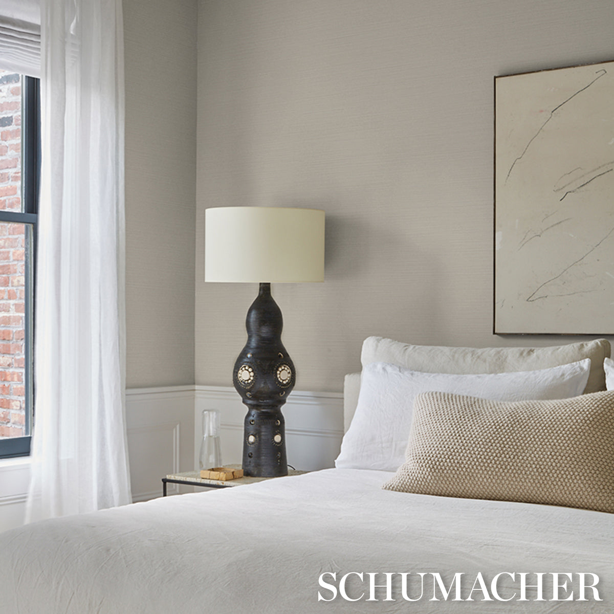 Abaca Fine Weave Vinyl Wallpaper in parchment color - pattern number 5017481 - by Schumacher in the Schumacher Utility collection