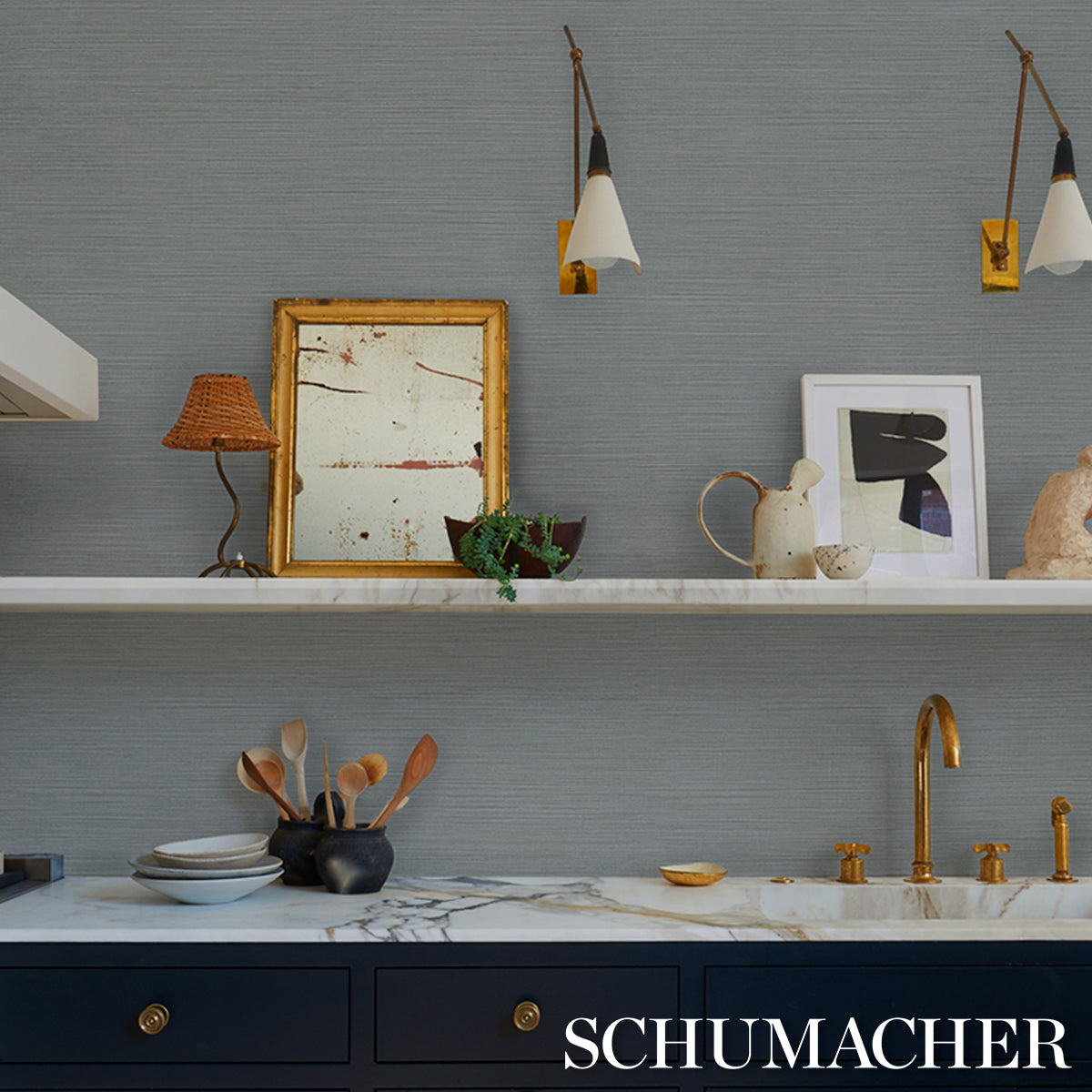Abaca Fine Weave Vinyl Wallpaper in haze color - pattern number 5017485 - by Schumacher in the Schumacher Utility collection
