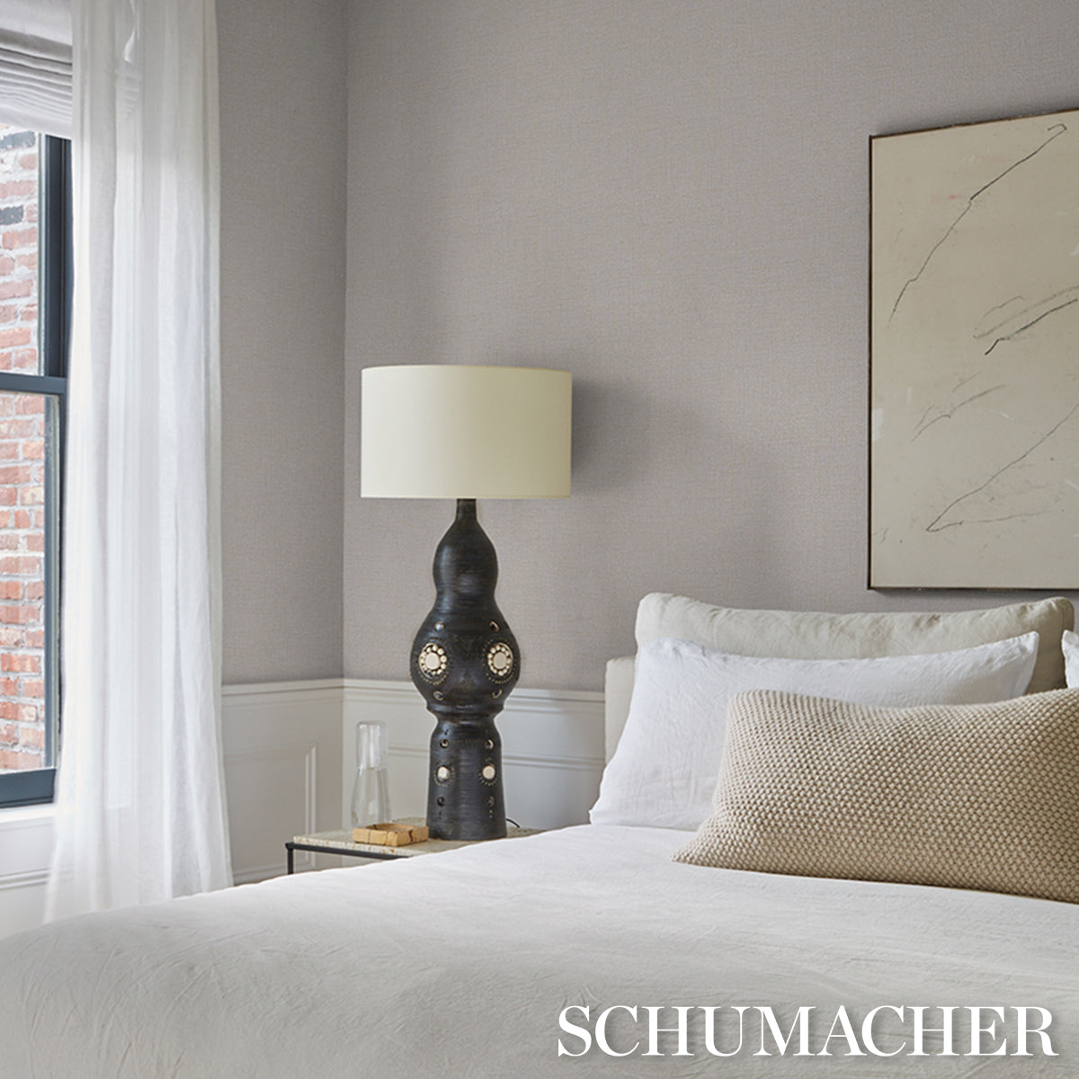Banbridge Linen Vinyl Wallpaper in chambray color - pattern number 5017494 - by Schumacher in the Schumacher Utility collection