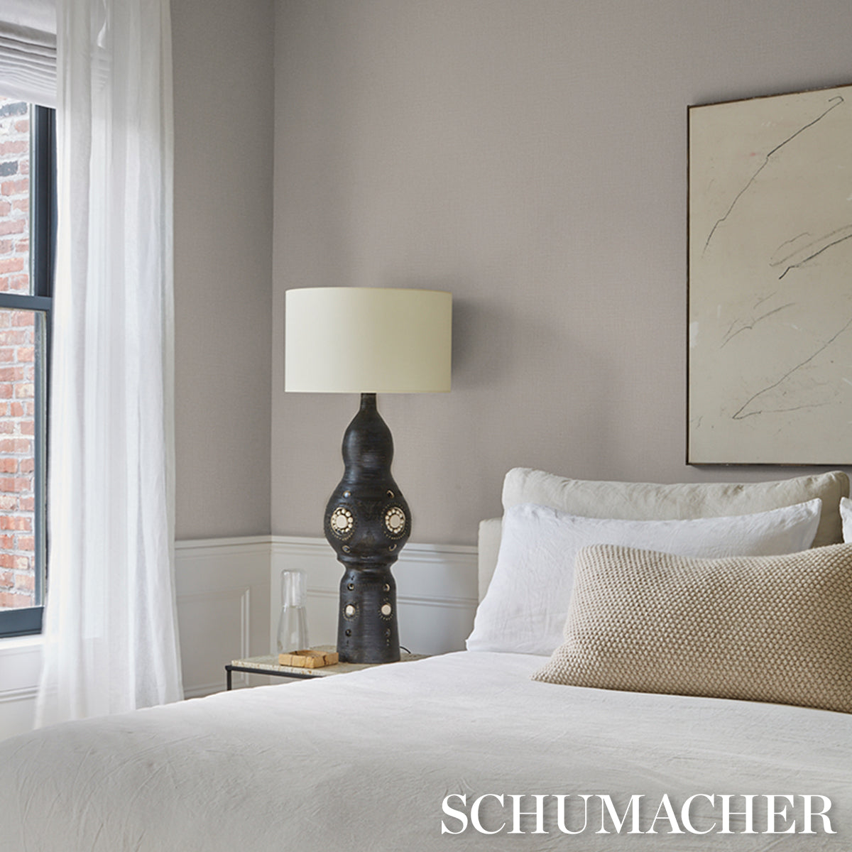 Campagne Linen Vinyl Wallpaper in alabaster color - pattern number 5017520 - by Schumacher in the Schumacher Utility collection