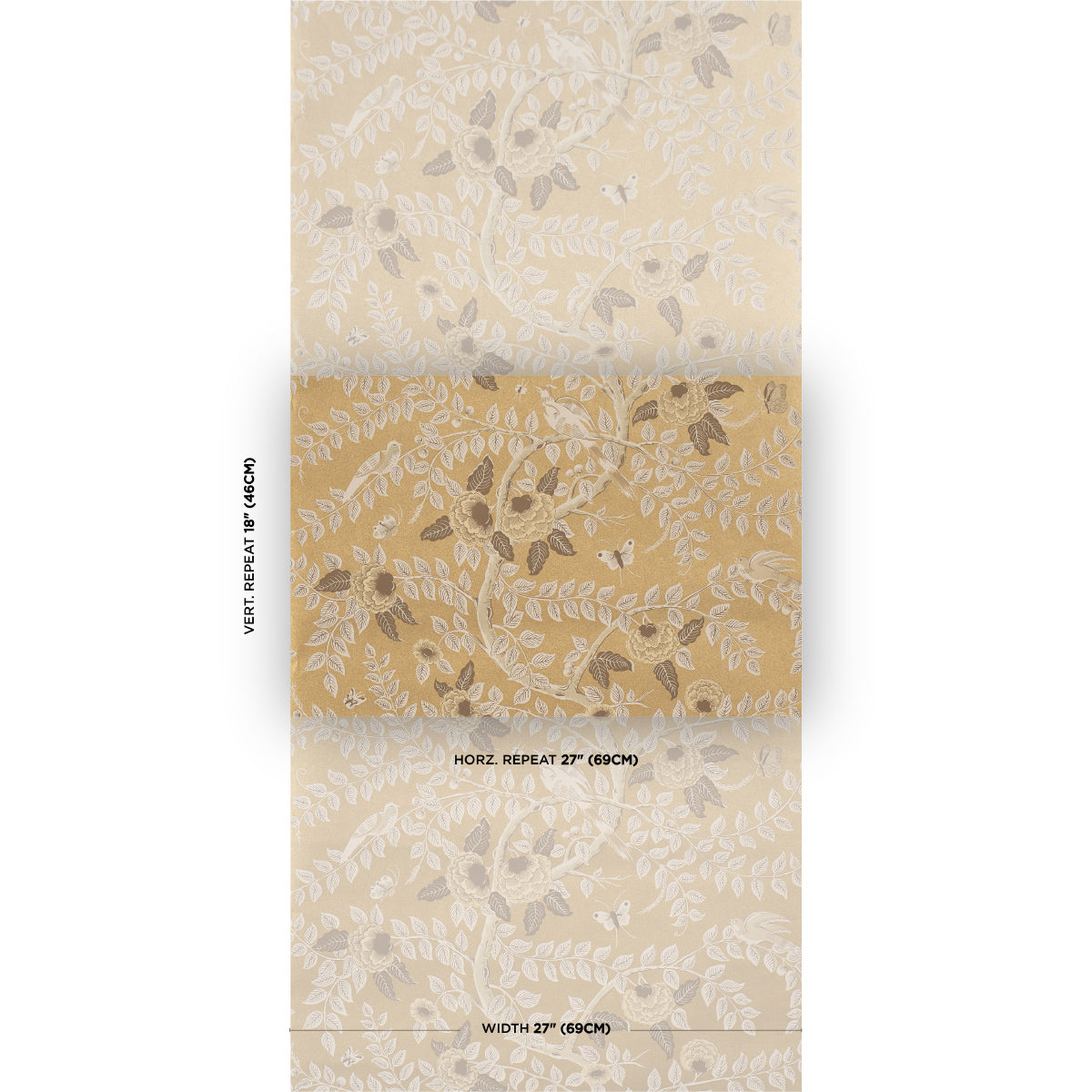 Tole Bird Wallpaper in gold color - pattern number 5017540 - by Schumacher in the Schumacher Classics collection
