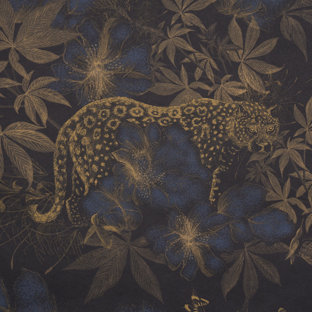 Nocturnum Wallpaper in indigo and ochre color - pattern number 5017571 - by Schumacher in the Katie Lydon collection