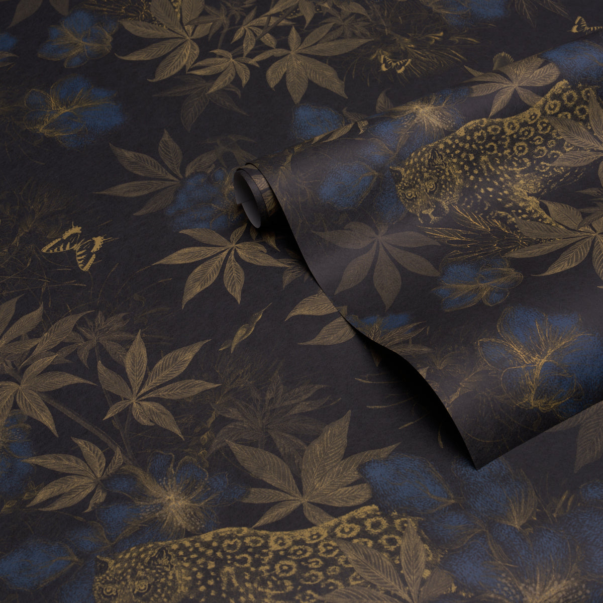 Nocturnum Wallpaper in indigo and ochre color - pattern number 5017571 - by Schumacher in the Katie Lydon collection