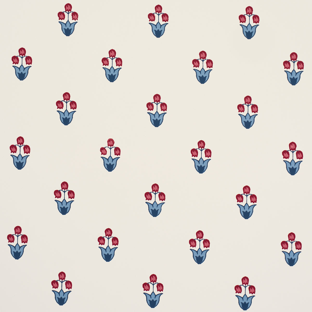 Moira Hand Print Wallpaper in blue and red color - pattern number 5017661 - by Schumacher in the Prairie collection