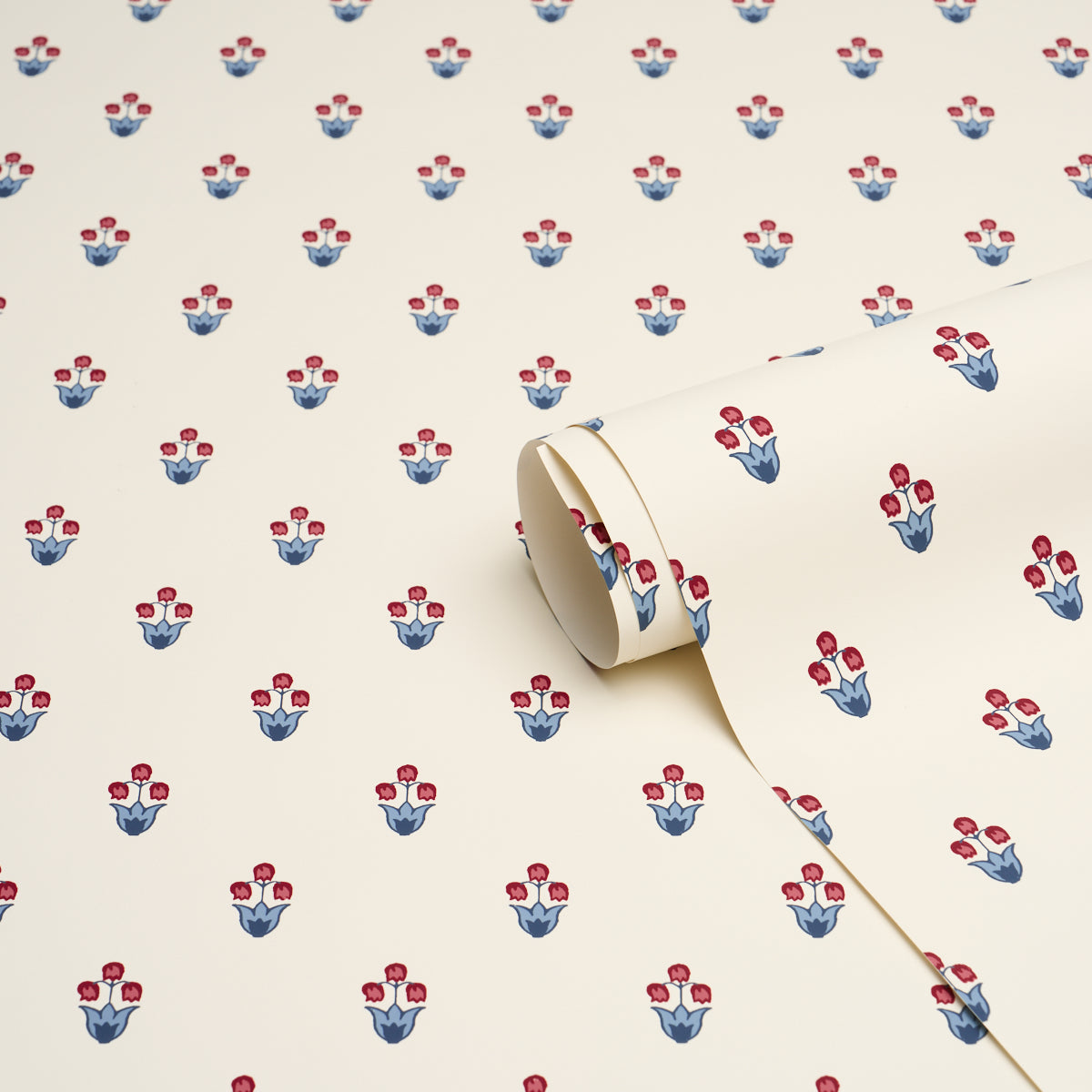 Moira Hand Print Wallpaper in blue and red color - pattern number 5017661 - by Schumacher in the Prairie collection
