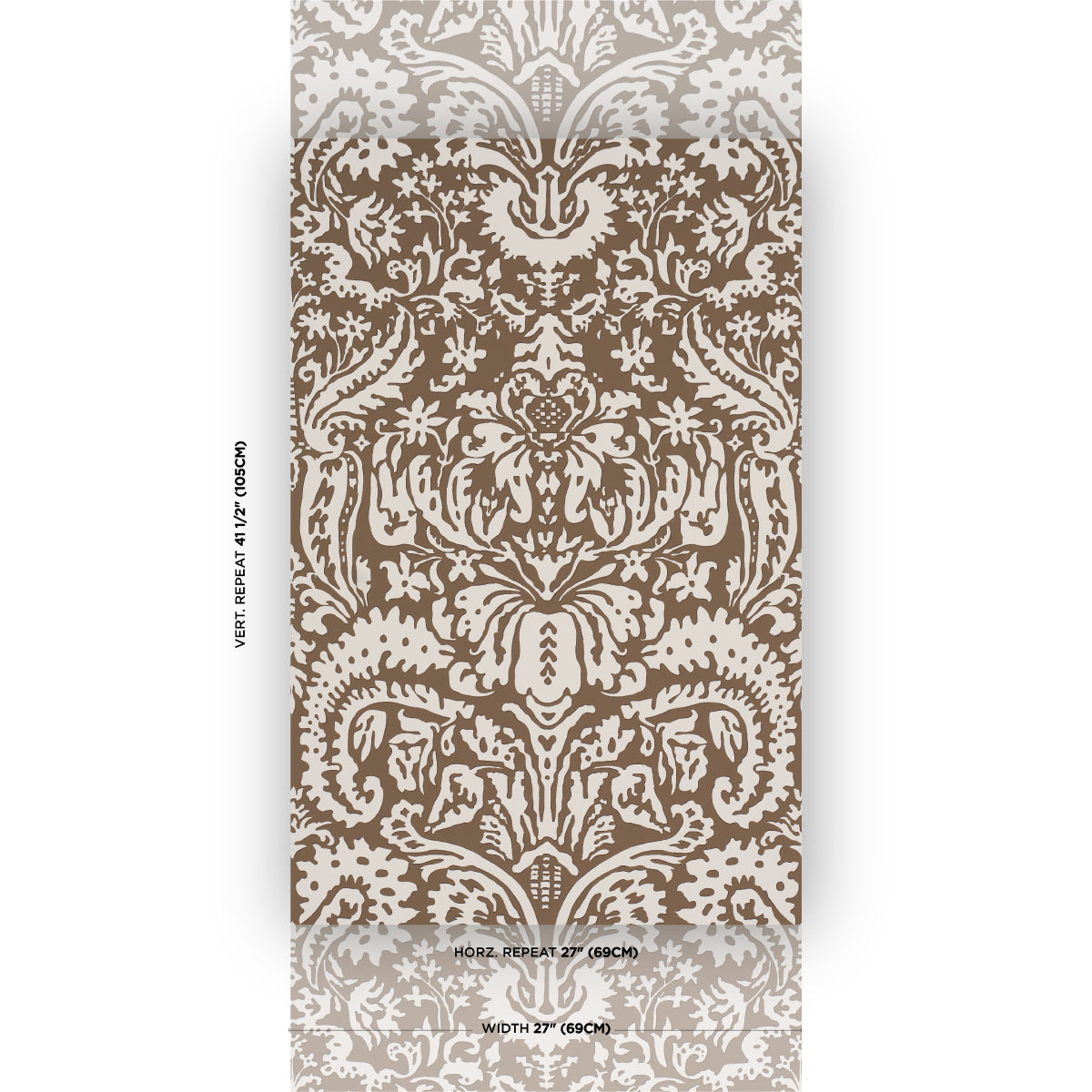 Suffolk Damask Wallpaper in brown color - pattern number 5017720 - by Schumacher in the Veere Grenney collection