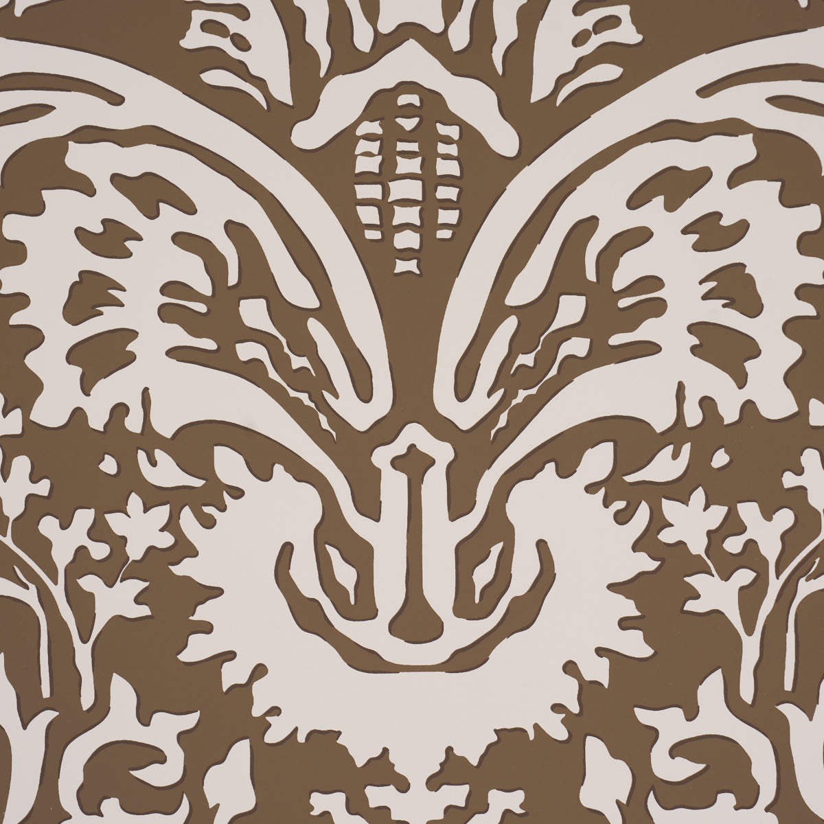 Suffolk Damask Wallpaper in brown color - pattern number 5017720 - by Schumacher in the Veere Grenney collection