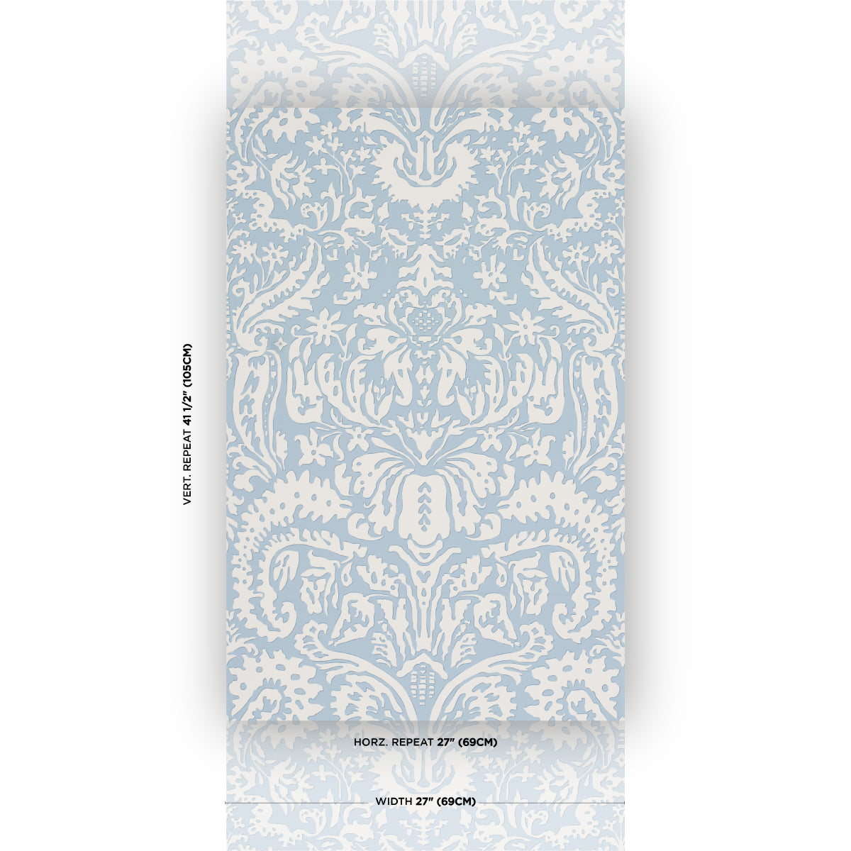 Suffolk Damask Wallpaper in blue color - pattern number 5017721 - by Schumacher in the Veere Grenney collection