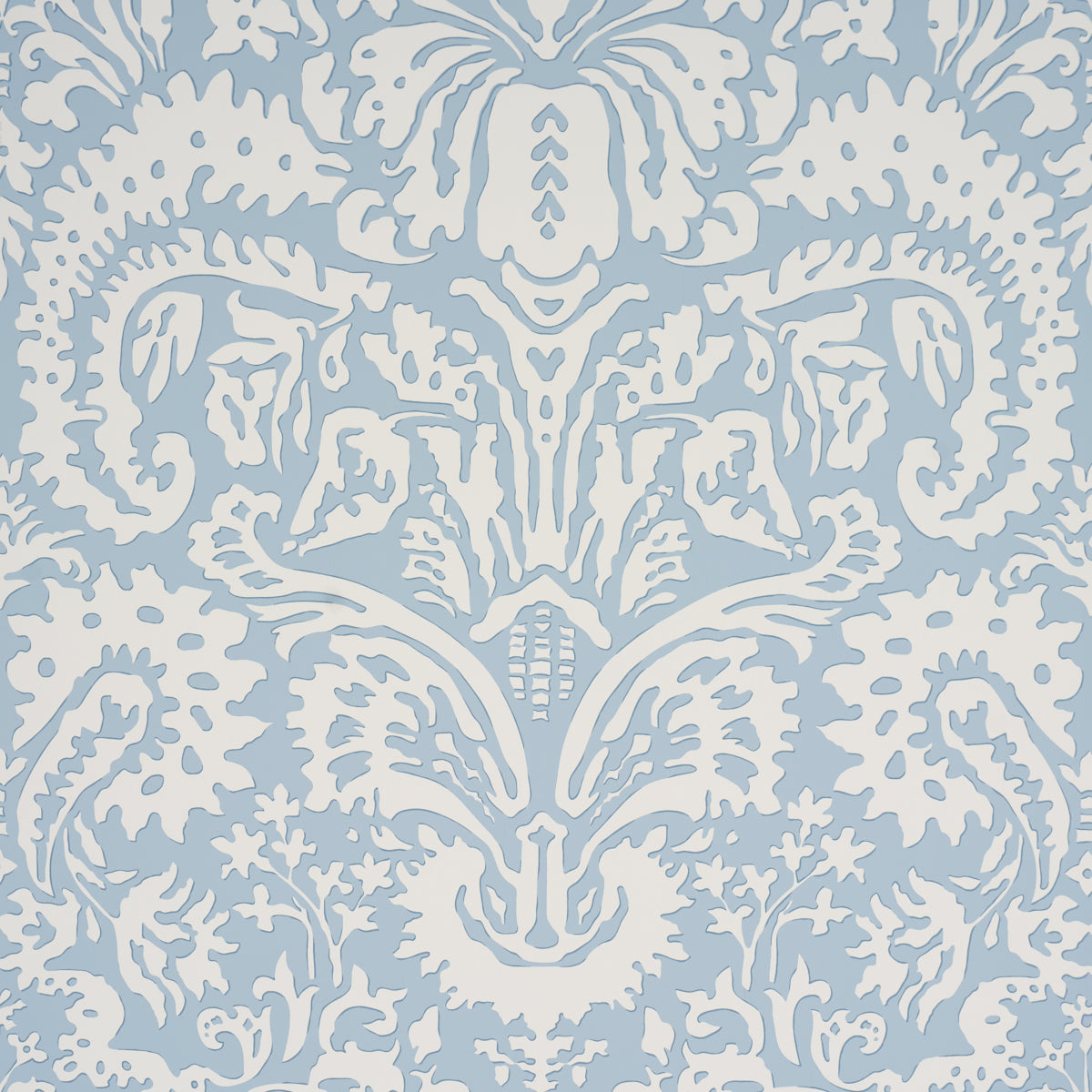 Suffolk Damask Wallpaper in blue color - pattern number 5017721 - by Schumacher in the Veere Grenney collection