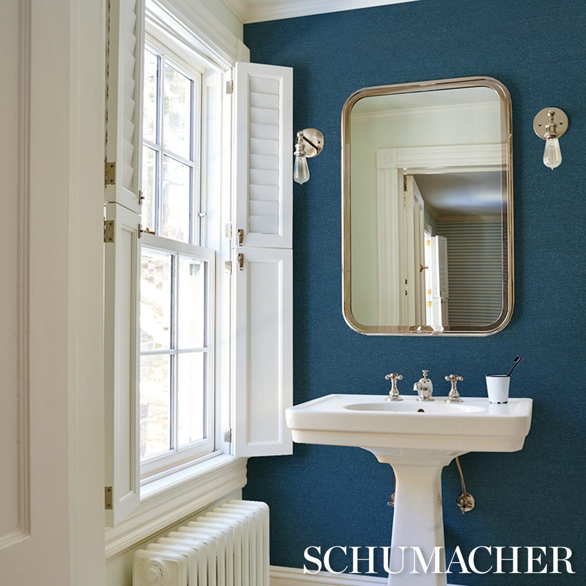 Minsun Paperweave Wallpaper in Medium Blue color - pattern number 5017793 - by Schumacher in the Perfect Basics Textured Wallcovering collection