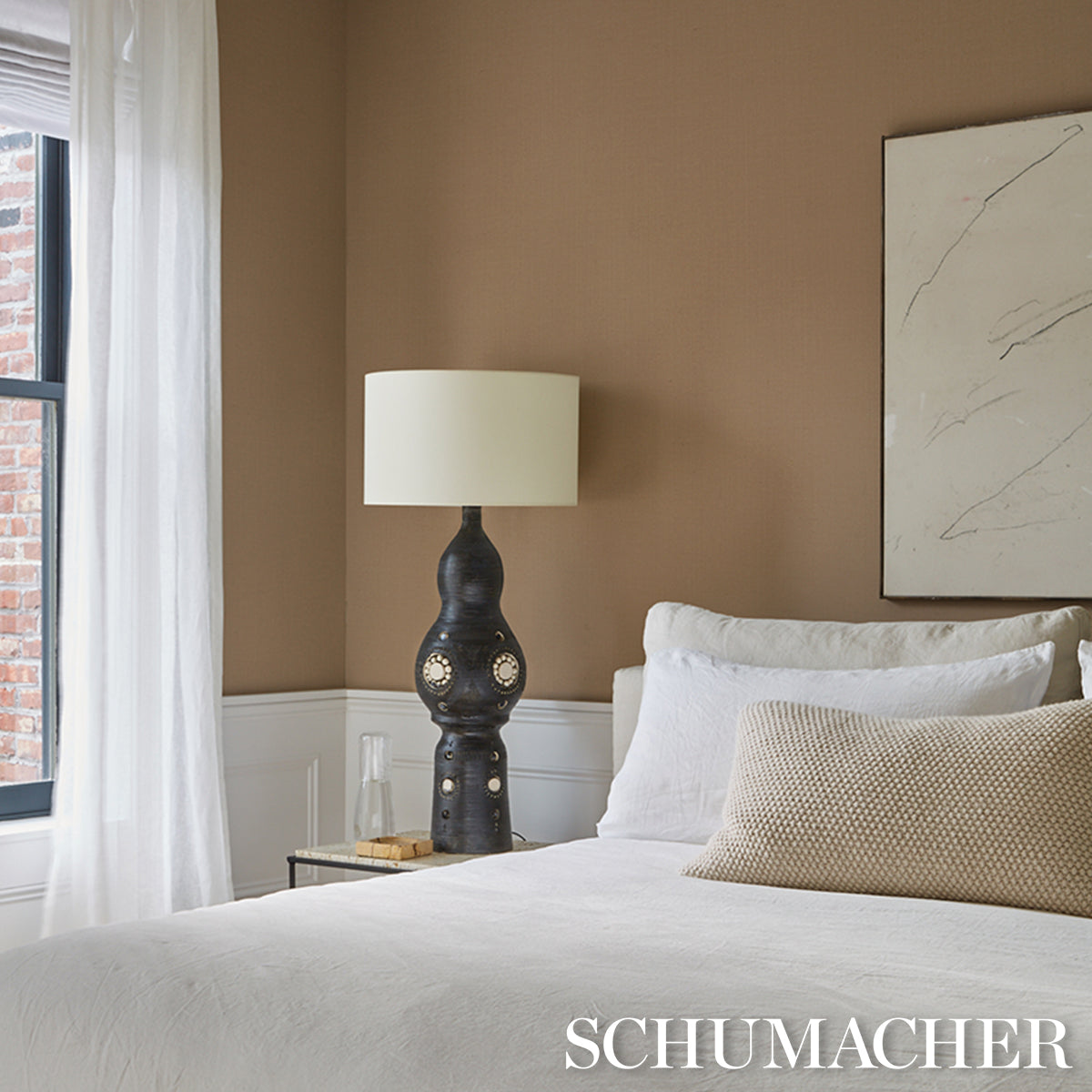 Bori Jute Weave Wallpaper in Buff color - pattern number 5017821 - by Schumacher in the Perfect Basics Textured Wallcovering collection