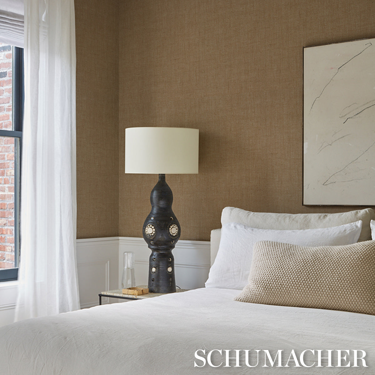 Bori Jute Weave Wallpaper in Natural color - pattern number 5017822 - by Schumacher in the Perfect Basics Textured Wallcovering collection