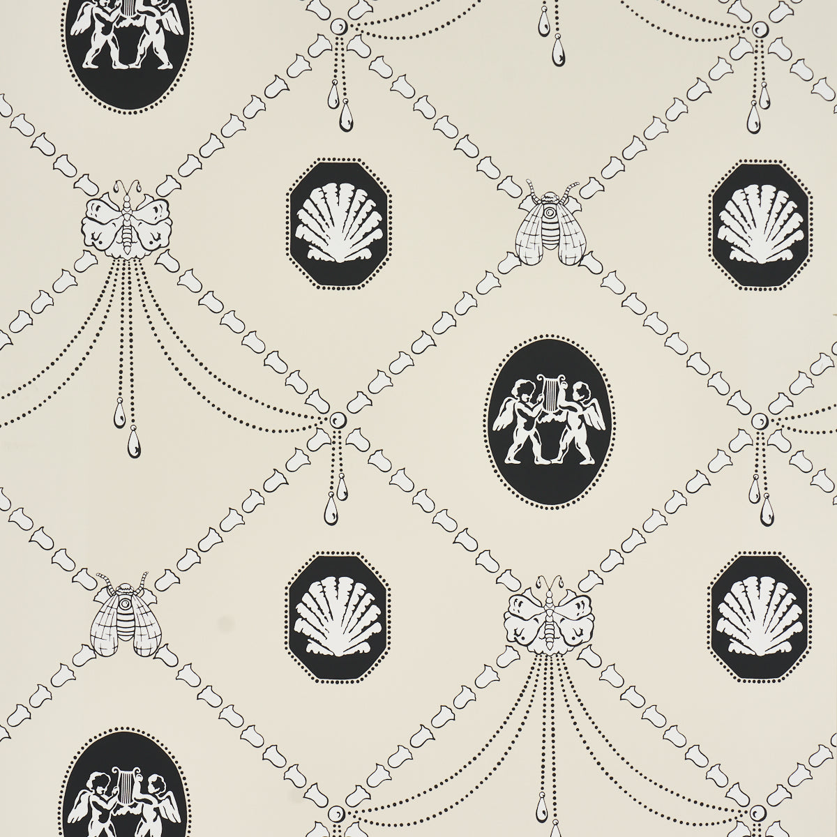 Edith Wallpaper in black and ivory color - pattern number 5017840 - by Schumacher in the Backdrop I collection