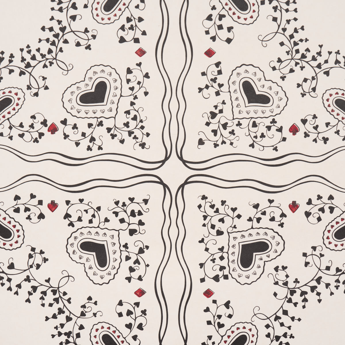 Garden Of Hearts Wallpaper in black and ivory color - pattern number 5017860 - by Schumacher in the Backdrop I collection