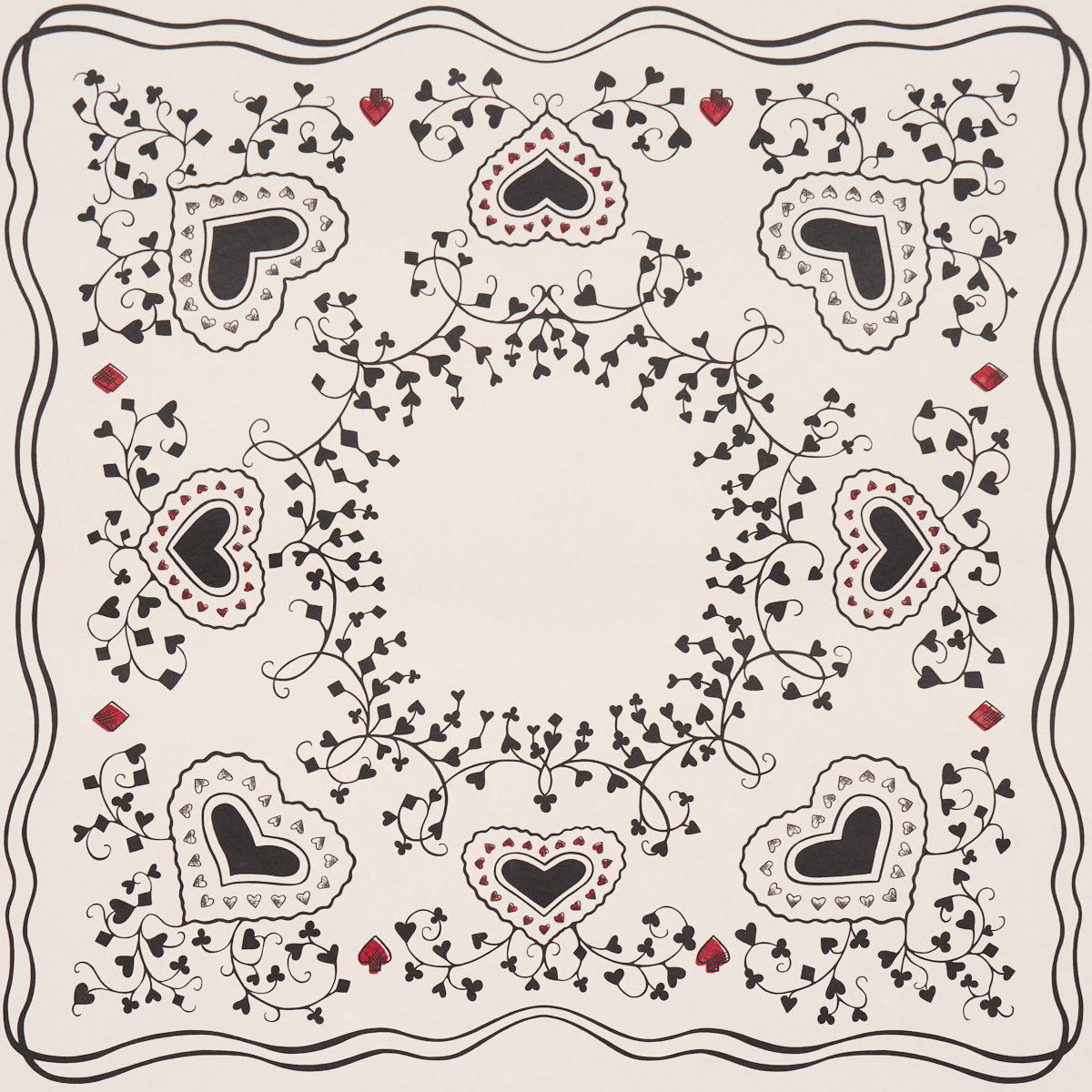 Garden Of Hearts Wallpaper in black and ivory color - pattern number 5017860 - by Schumacher in the Backdrop I collection