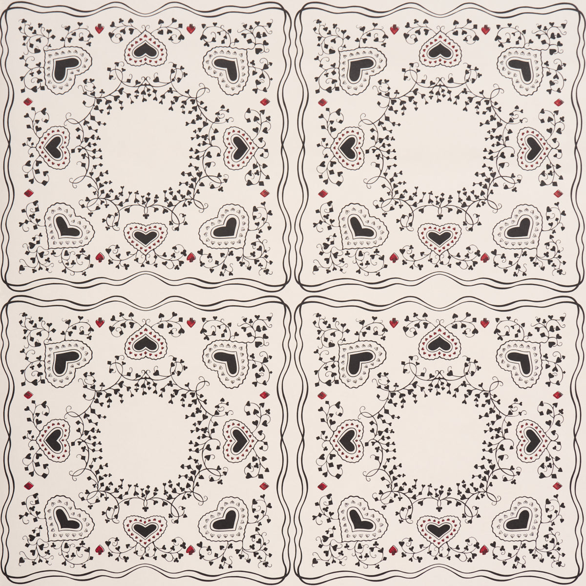 Garden Of Hearts Wallpaper in black and ivory color - pattern number 5017860 - by Schumacher in the Backdrop I collection