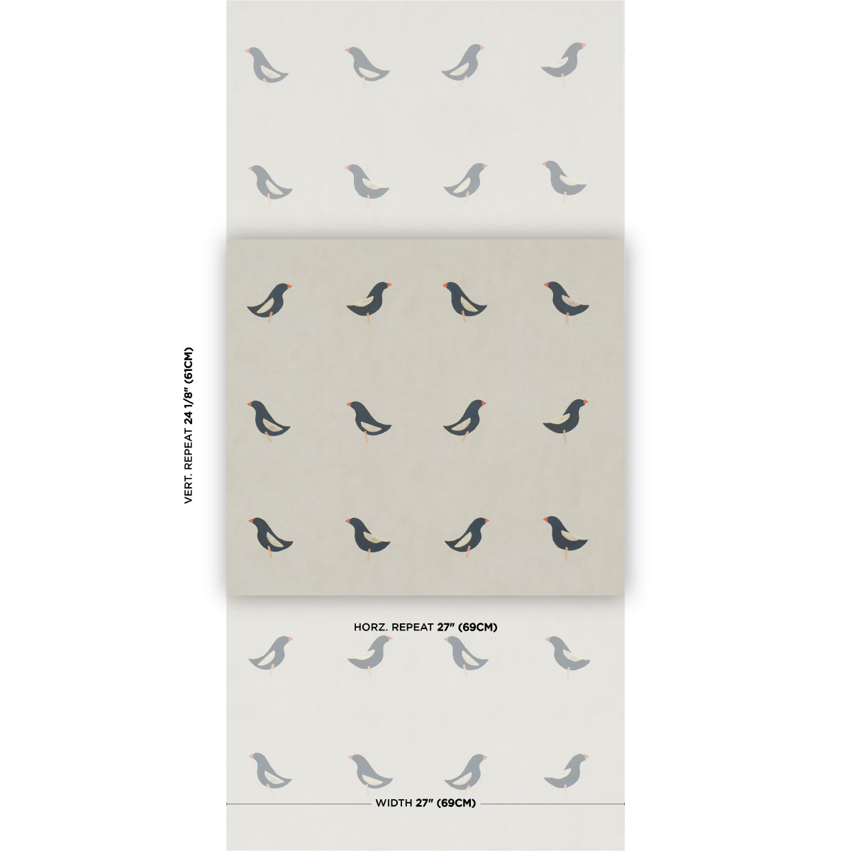 Birds Print Wallpaper in black on natural color - pattern number 5017890 - by Schumacher in the Perennial Favorites collection
