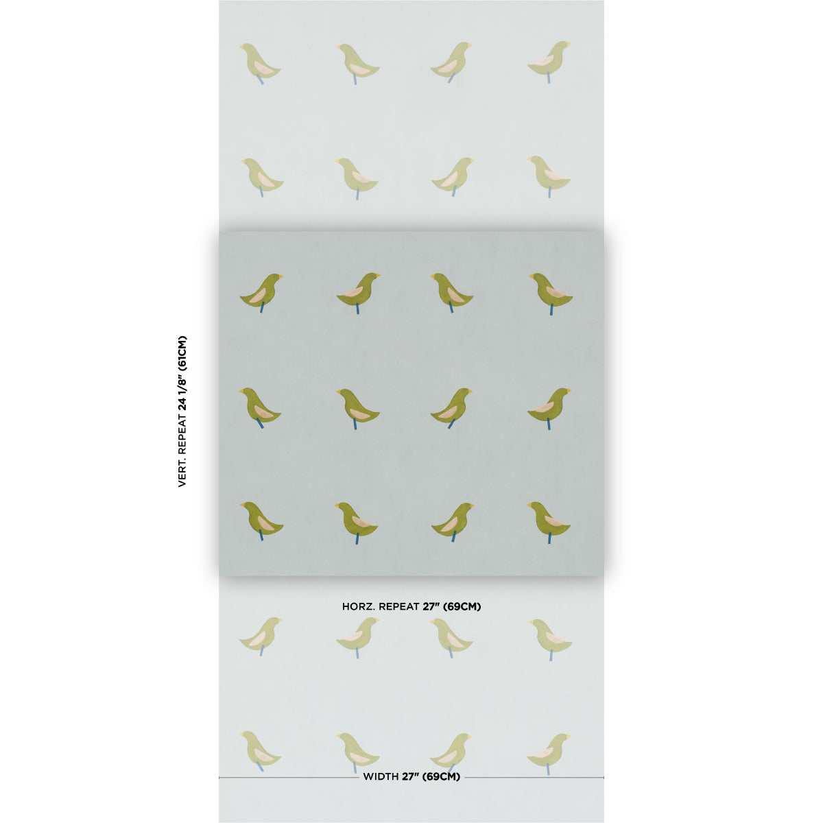 Birds Print Wallpaper in green on sky color - pattern number 5017891 - by Schumacher in the Perennial Favorites collection