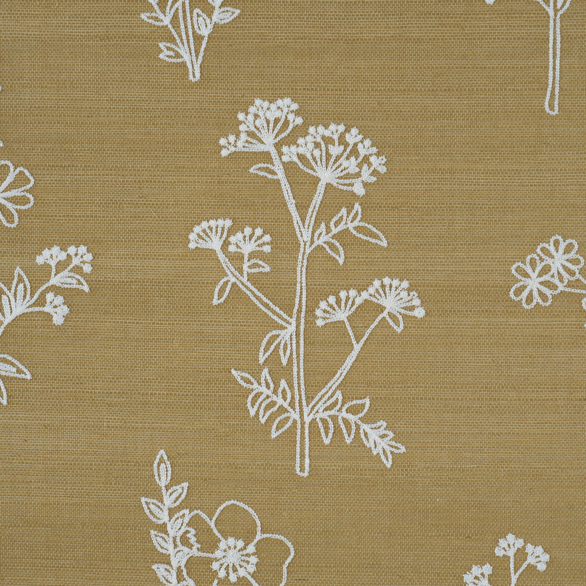 Lisbeth Embroidered Sisal Wallpaper in olive color - pattern number 5017910 - by Schumacher in the Perennial Favorites collection