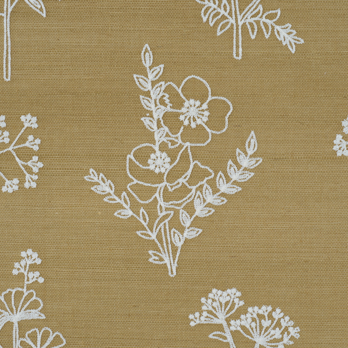 Lisbeth Embroidered Sisal Wallpaper in olive color - pattern number 5017910 - by Schumacher in the Perennial Favorites collection