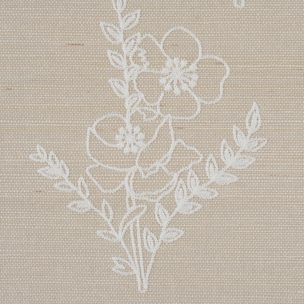 Lisbeth Embroidered Sisal Wallpaper in pearl color - pattern number 5017912 - by Schumacher in the Perennial Favorites collection