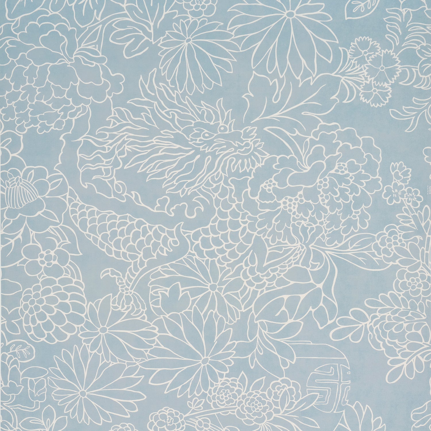 Chiang Mai Dragon Silhouette Wallpaper in ciel de provence color - pattern number 5017920 - by Schumacher in the Atelier Paris collection