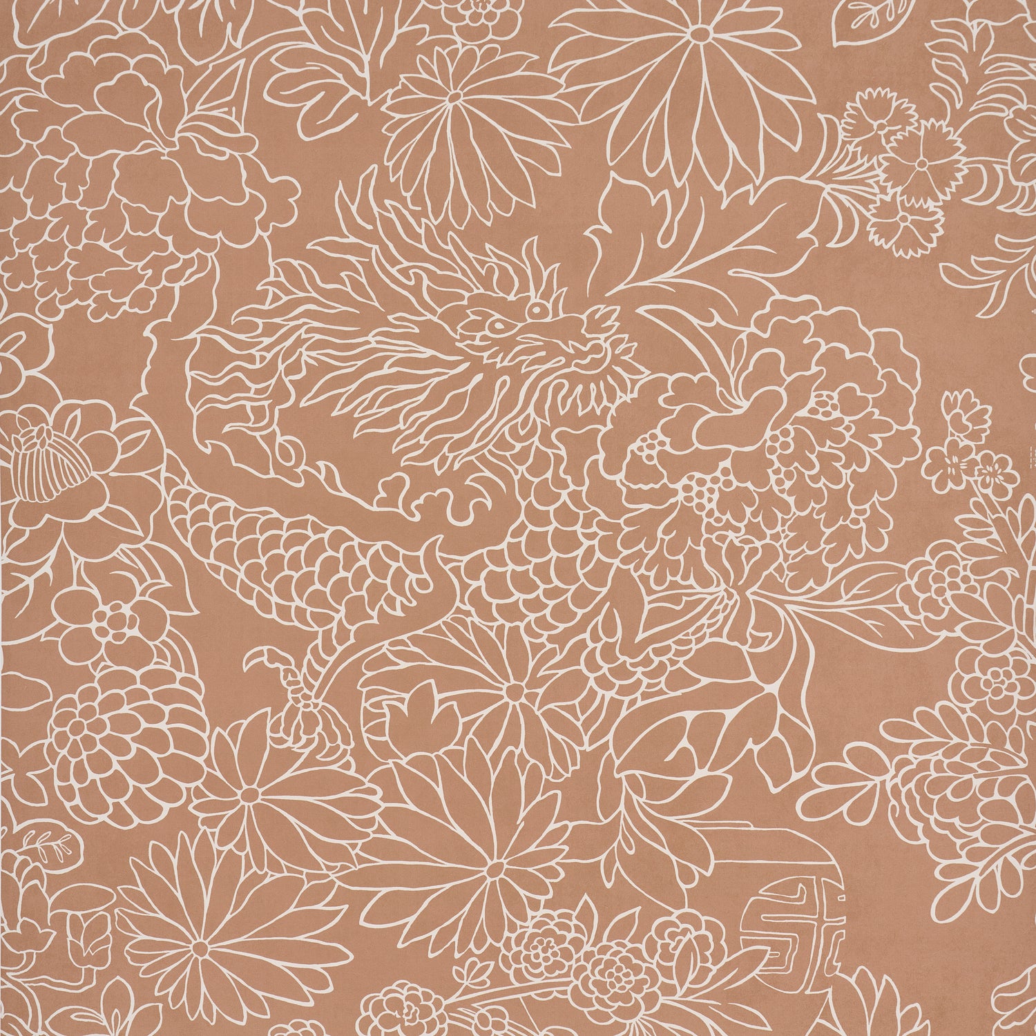 Chiang Mai Dragon Silhouette Wallpaper in mediterranean spice color - pattern number 5017921 - by Schumacher in the Atelier Paris collection