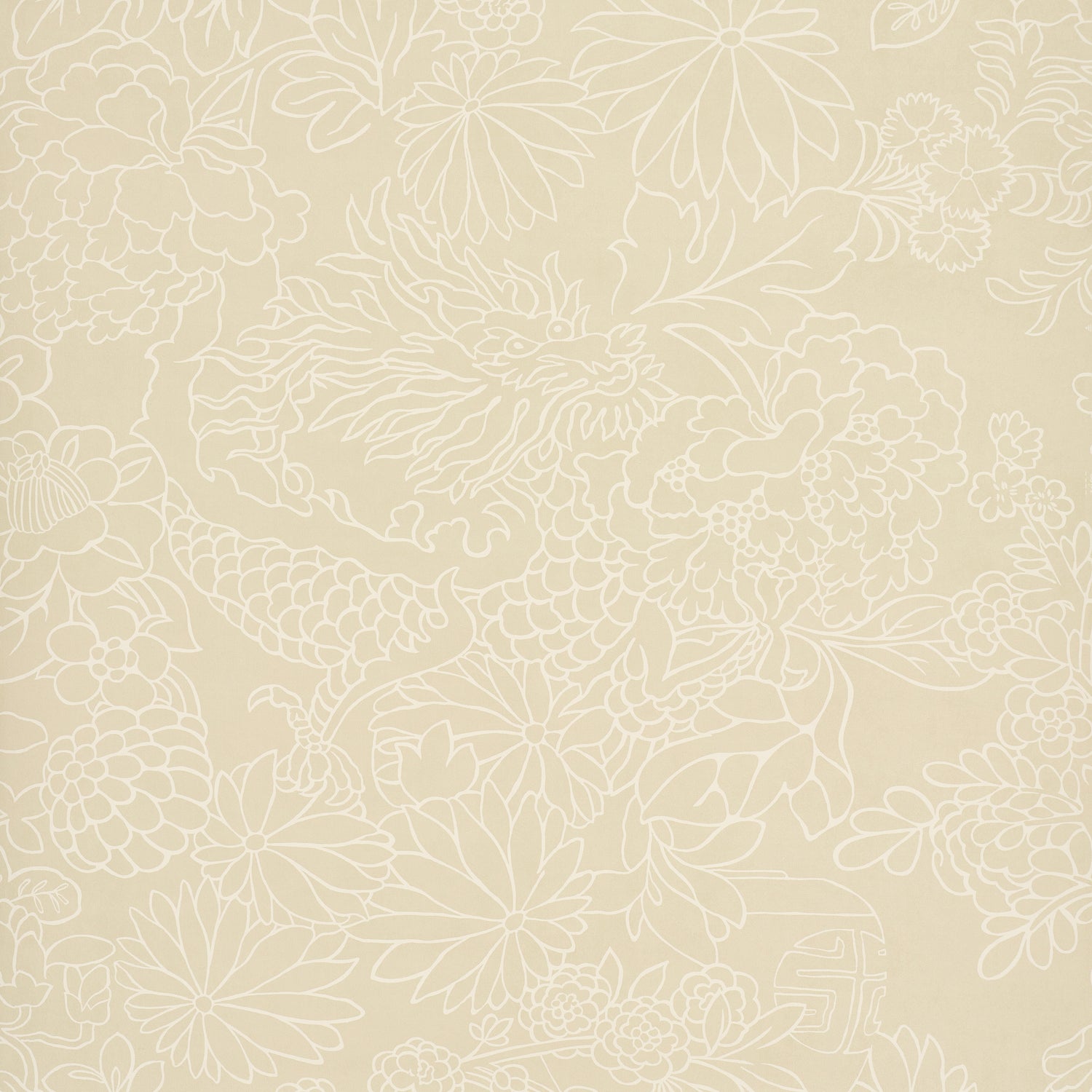Chiang Mai Dragon Silhouette Wallpaper in mistral sand color - pattern number 5017922 - by Schumacher in the Atelier Paris collection