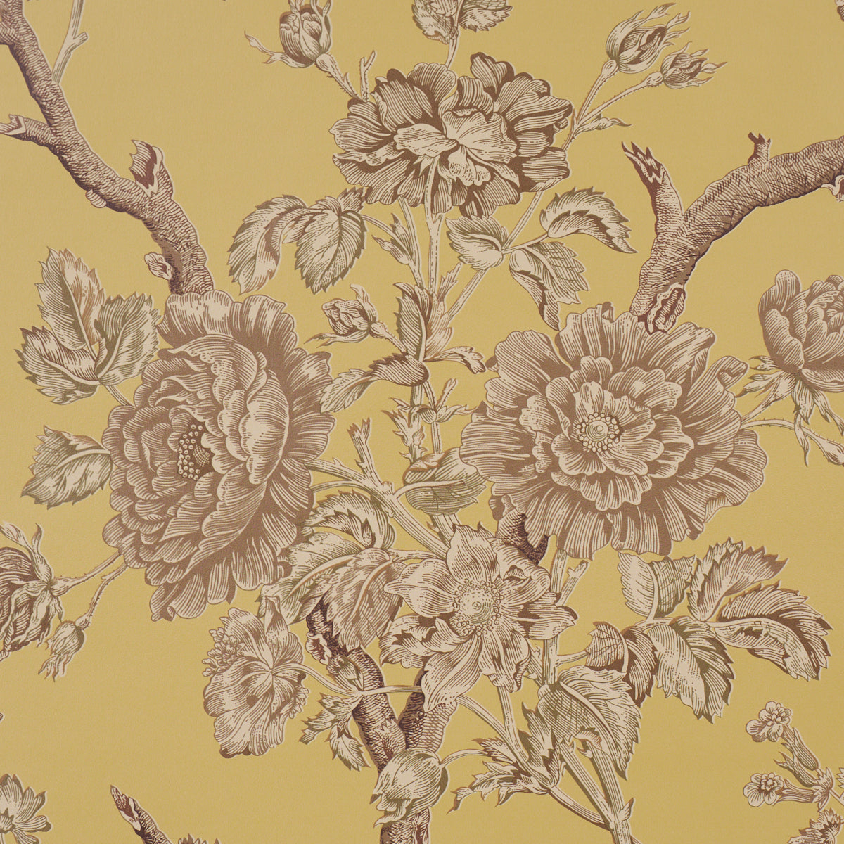 Inverness Garden Wallpaper in buttercup color - pattern number 5017971 - by Schumacher in the A Country Life collection