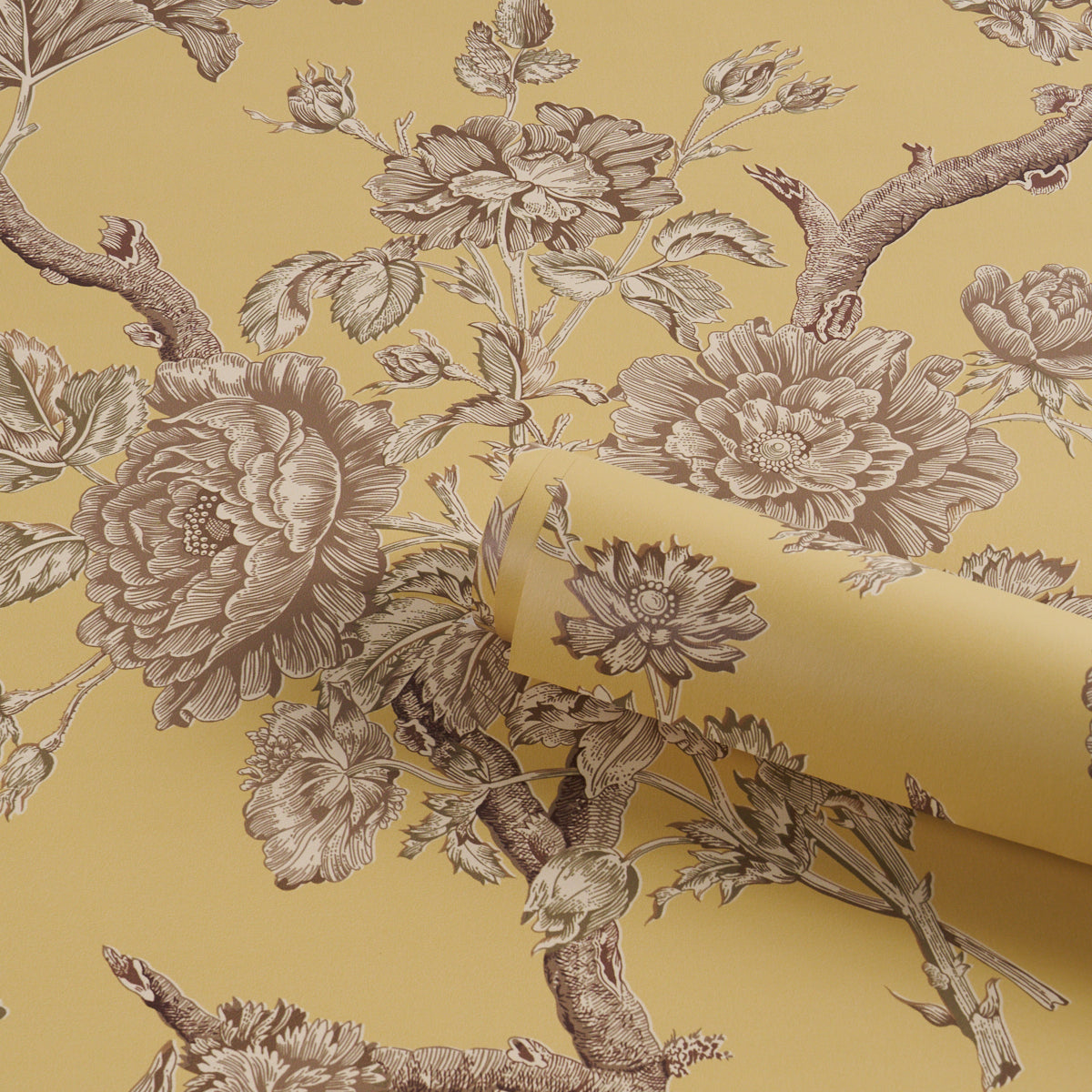 Inverness Garden Wallpaper in buttercup color - pattern number 5017971 - by Schumacher in the A Country Life collection