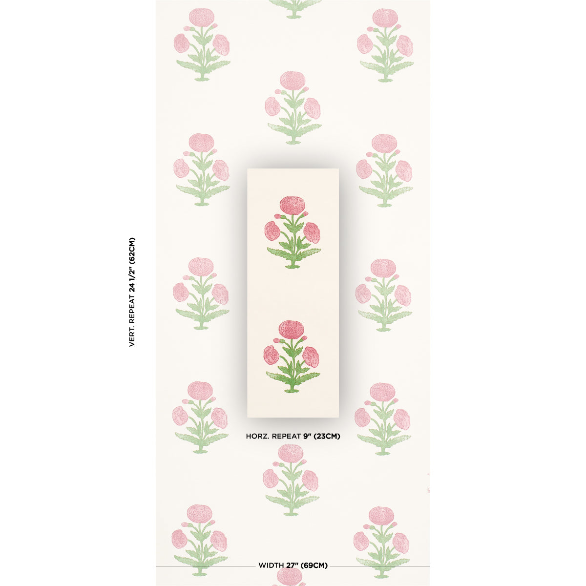 Poppy Print Wallpaper in rose and grass color - pattern number 5017980 - by Schumacher in the Perennial Favorites collection