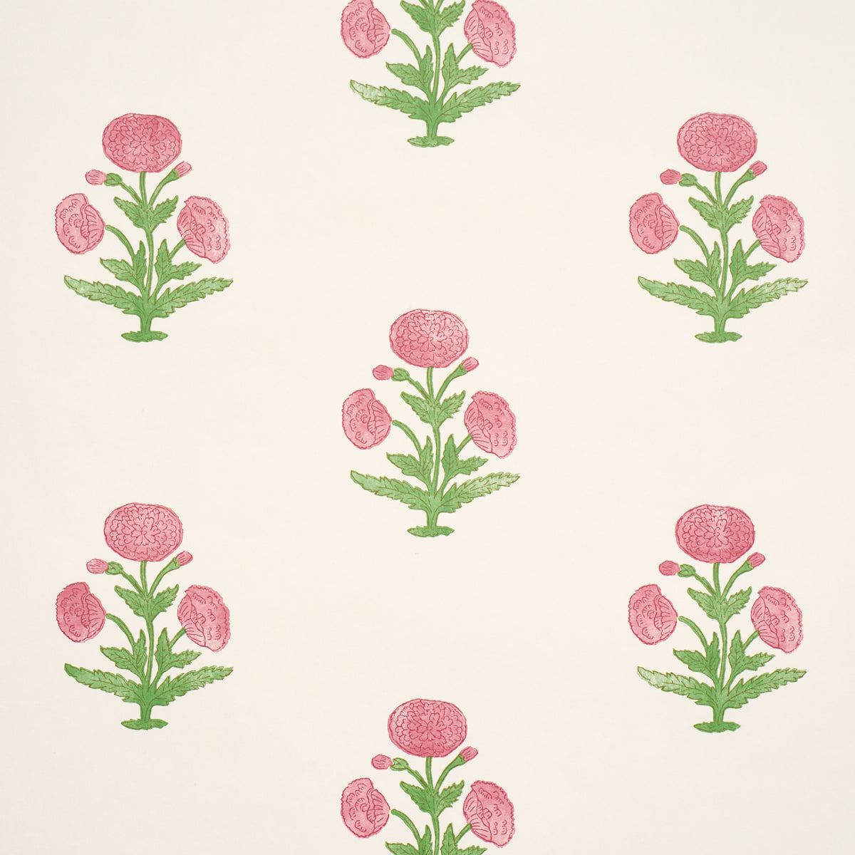 Poppy Print Wallpaper in rose and grass color - pattern number 5017980 - by Schumacher in the Perennial Favorites collection