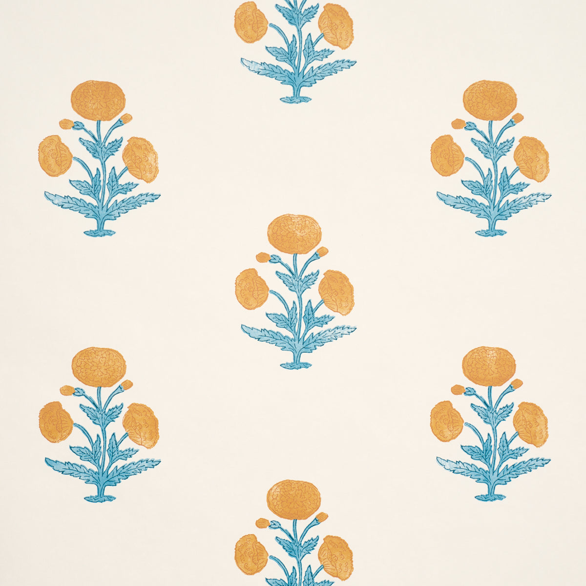 Poppy Print Wallpaper in mustard and sky color - pattern number 5017981 - by Schumacher in the Perennial Favorites collection