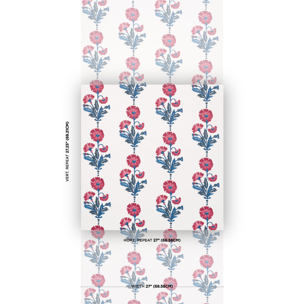 Dianthus Print Wallpaper in indigo and iron color - pattern number 5017990 - by Schumacher in the Perennial Favorites collection