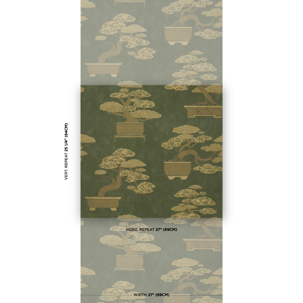 Bonsai Tree Wallpaper in olive color - pattern number 5018000 - by Schumacher in the Japonisme collection