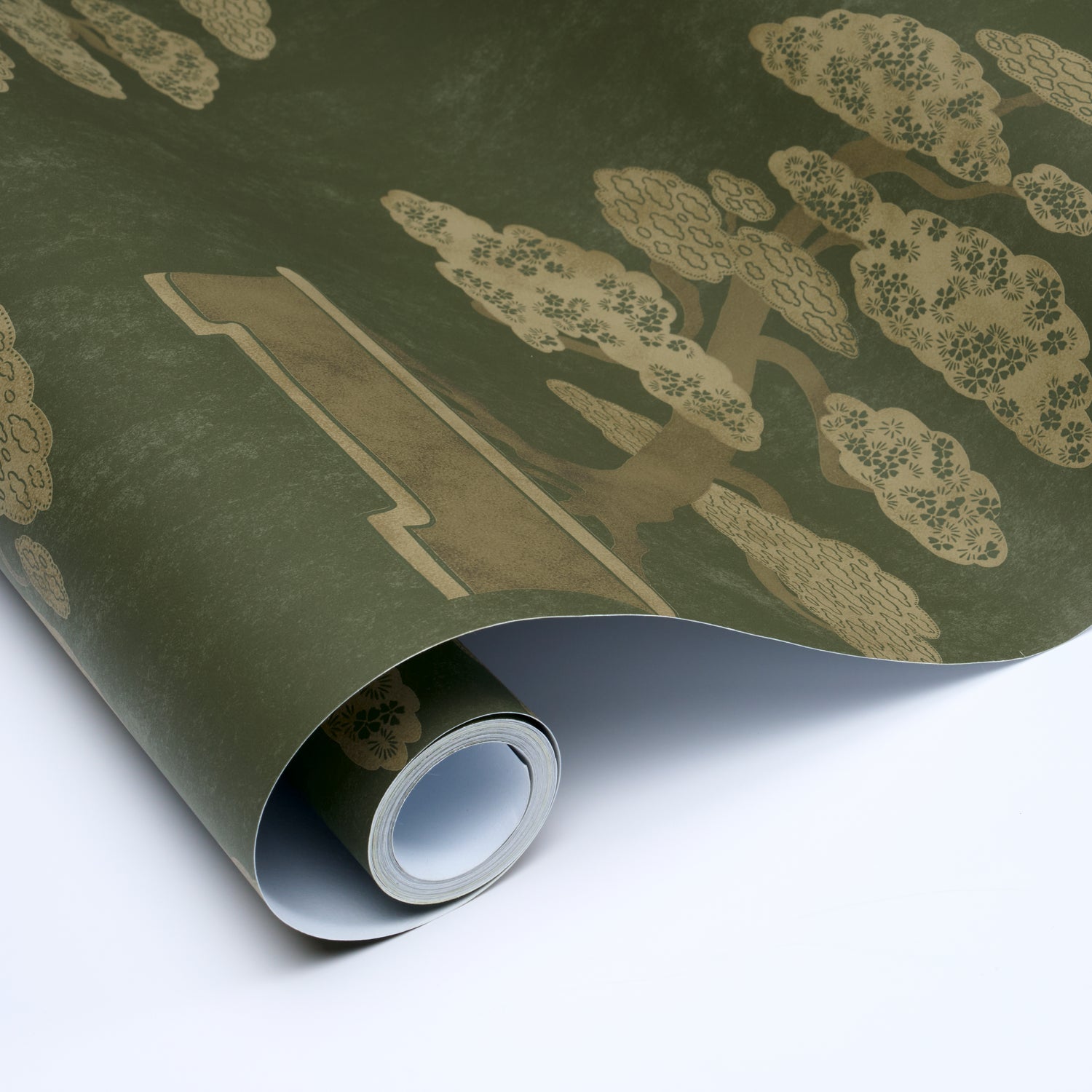 Bonsai Tree Wallpaper in olive color - pattern number 5018000 - by Schumacher in the Japonisme collection