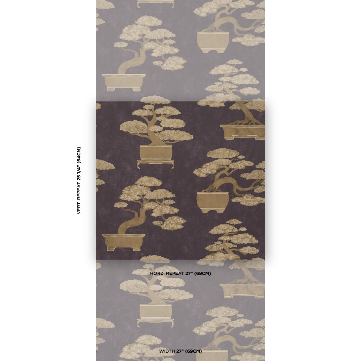 Bonsai Tree Wallpaper in aubergine color - pattern number 5018001 - by Schumacher in the Japonisme collection