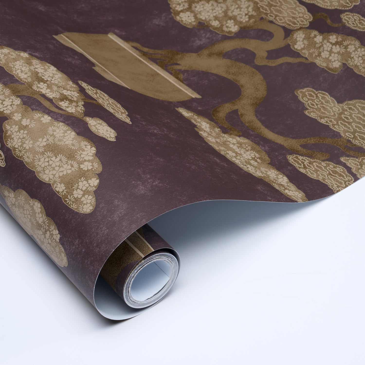 Bonsai Tree Wallpaper in aubergine color - pattern number 5018001 - by Schumacher in the Japonisme collection