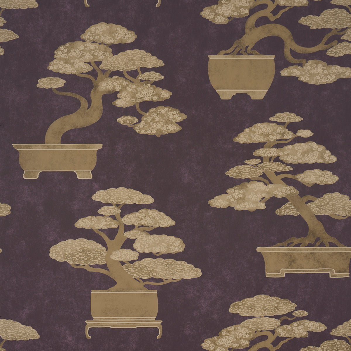 Bonsai Tree Wallpaper in aubergine color - pattern number 5018001 - by Schumacher in the Japonisme collection