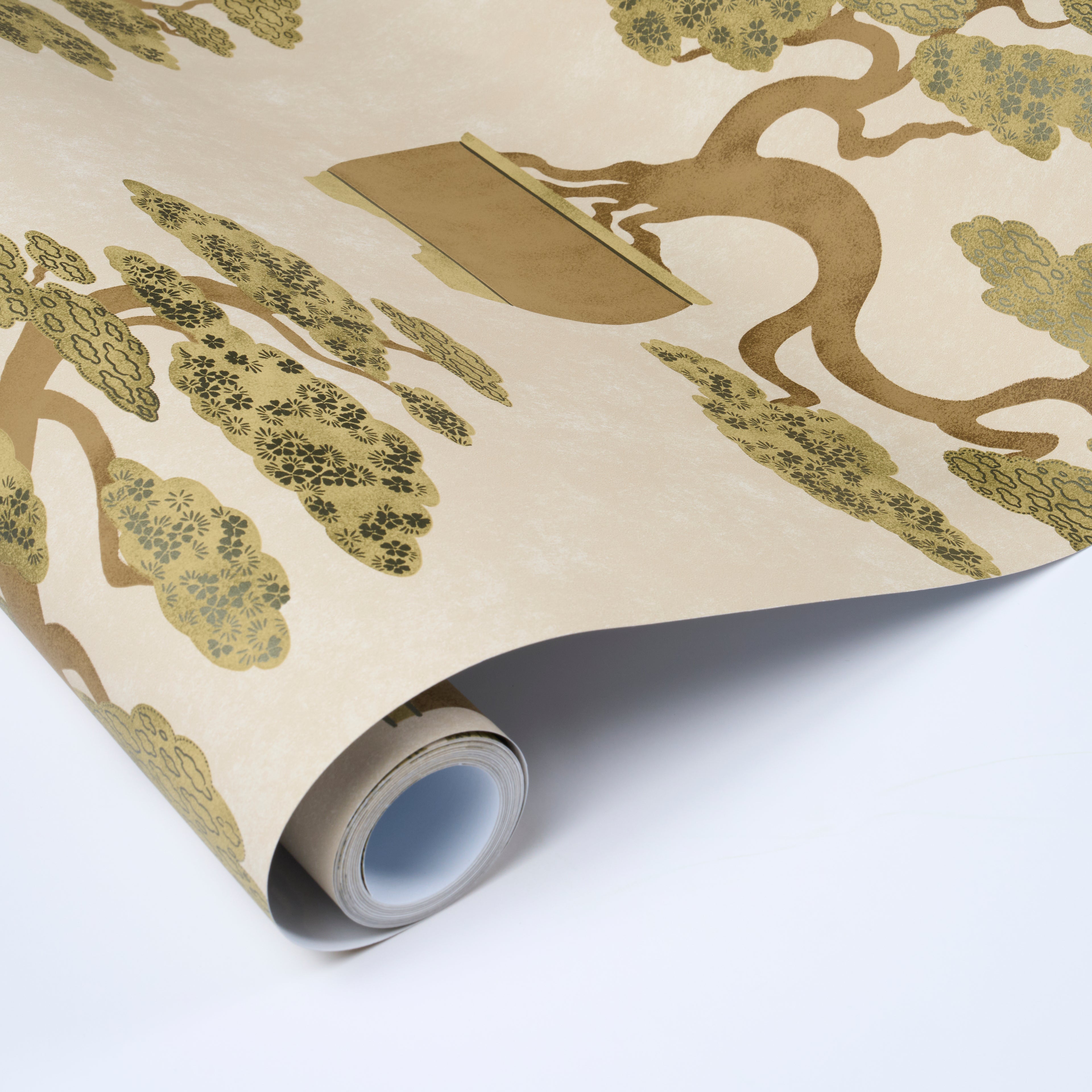 Bonsai Tree Wallpaper in neutral color - pattern number 5018002 - by Schumacher in the Japonisme collection
