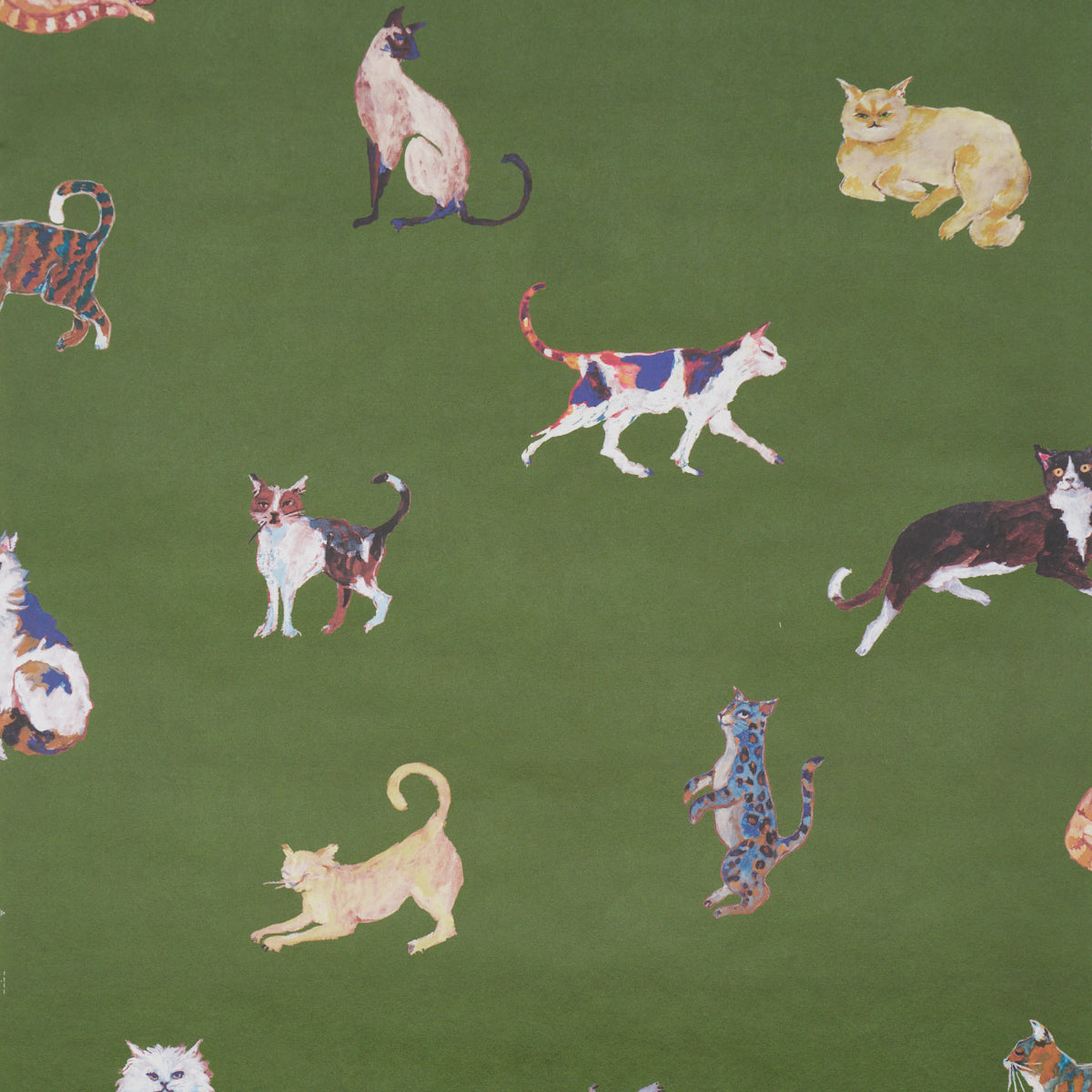 Cats Wallpaper in Green color - pattern number 5018070 - by Schumacher in the Happy Menocal collection