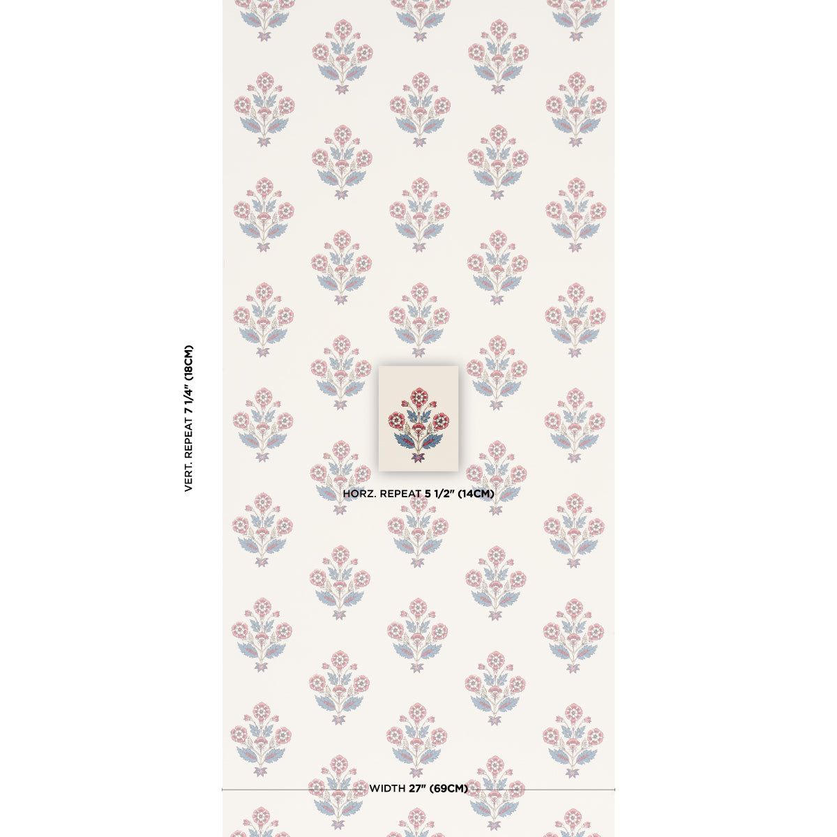 Dalila Hand-Screen Print Wallpaper in Red &amp; Blue color - pattern number 5018091 - by Schumacher in the Bohemia collection