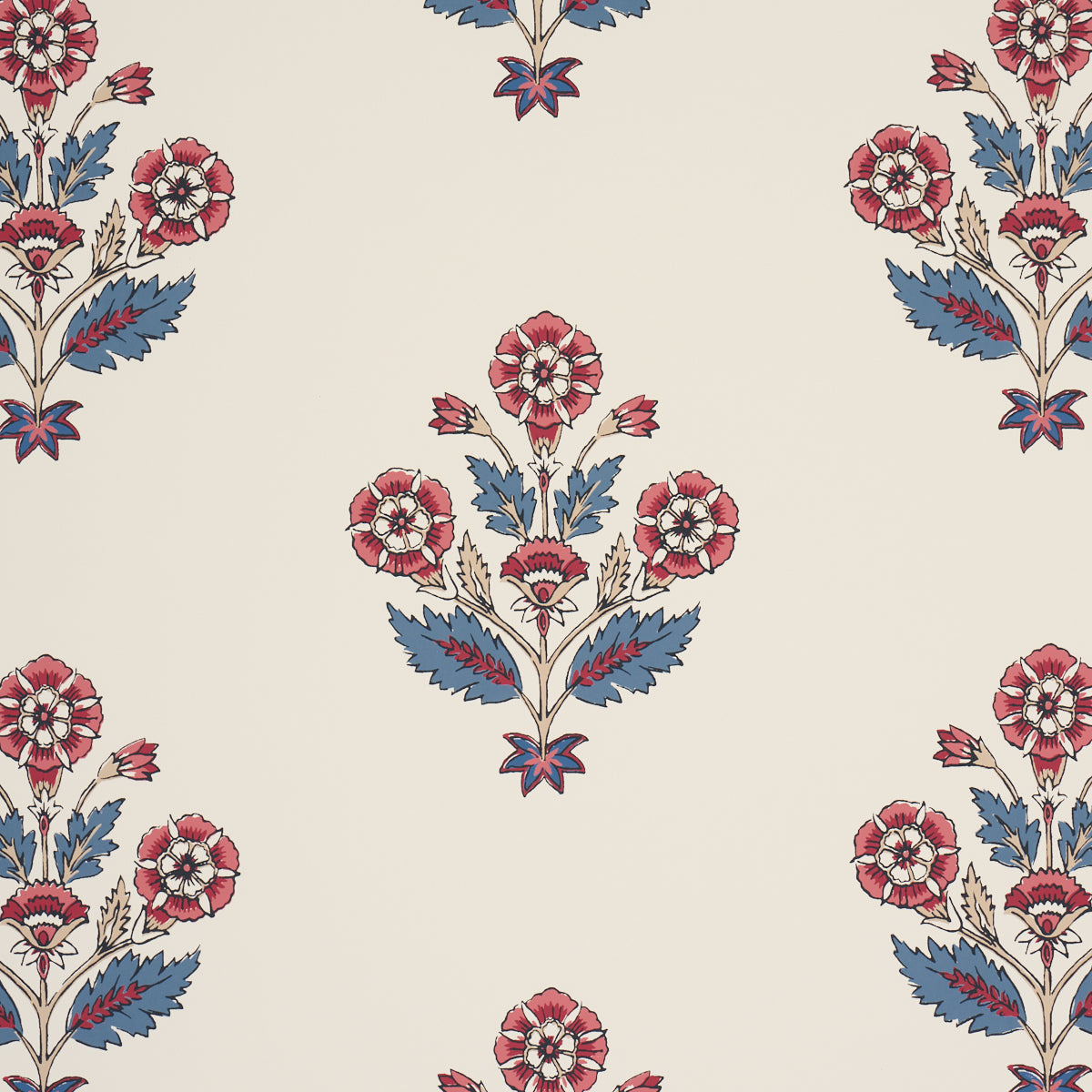 Dalila Hand-Screen Print Wallpaper in Red &amp; Blue color - pattern number 5018091 - by Schumacher in the Bohemia collection
